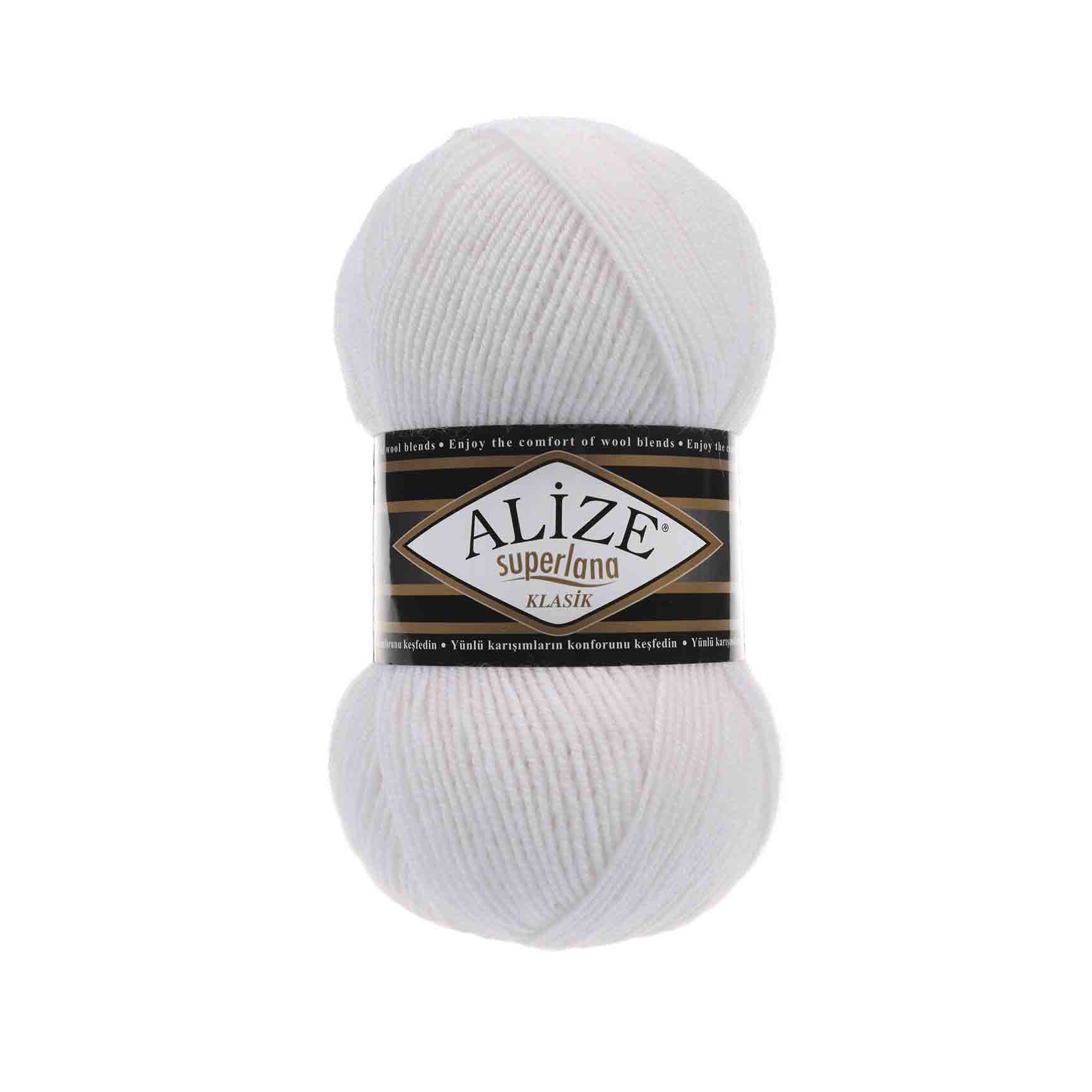 Пряжа Alize "Super Lana Klasik" (100гр) цв.белый 55 