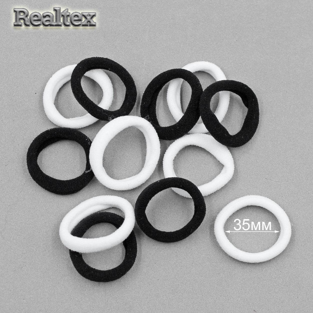 Резинки для волос Realtex 35мм нейлон (100шт) цв.белый/черный 
