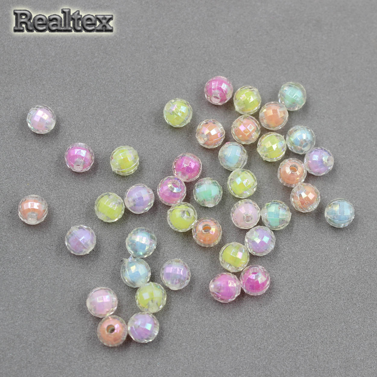Бусины пластик Реалтекс Шарик граненые, глянцевые прозрачные с цветной сердцевиной 8мм (100гр) цв.mix