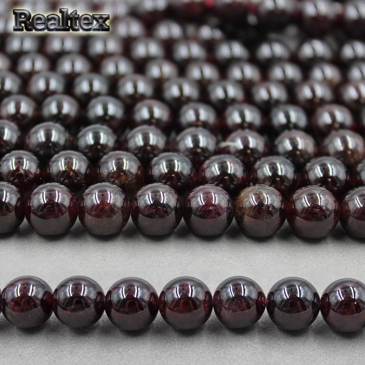Бусины Realtex из натурального камня Гранат натуральный 8мм дл.40см (47шт) цв.бордово-коричневый