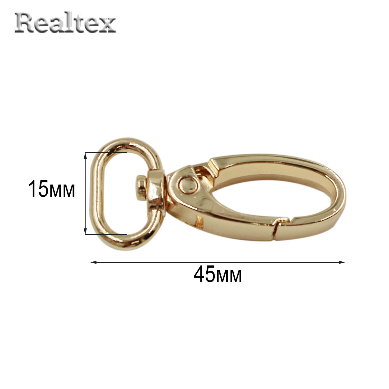  Карабин Реалтекс 15мм (10шт) цв.полированное золото