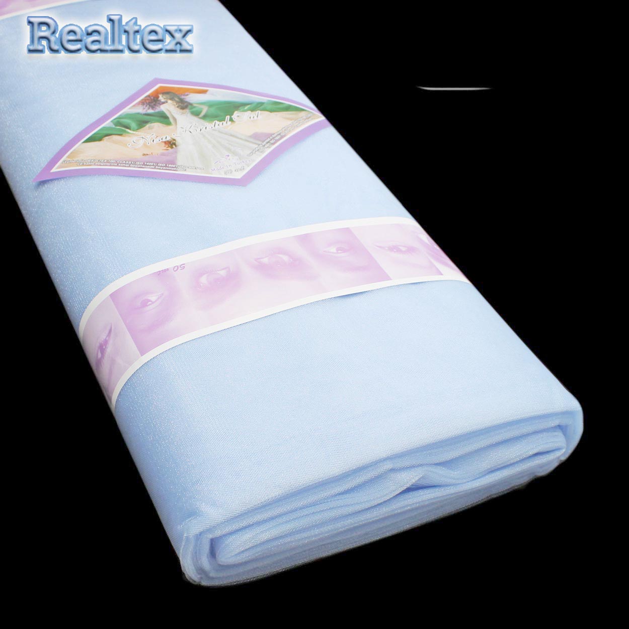 Фатин K.TRM шир.300см блестящий средней жёсткости (50м) цв.68 небесно-голубой