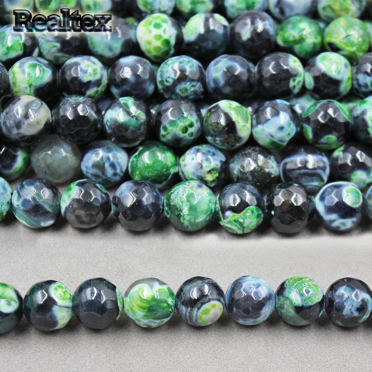 Бусины Реалтекс из натурального камня Агат шар граненый 10мм цв.черный/зеленый