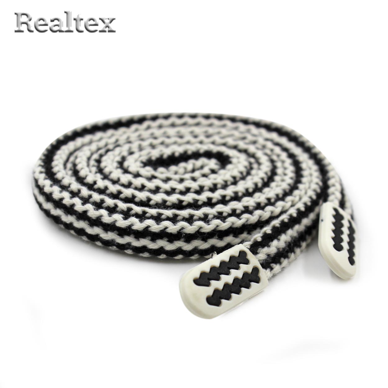 Шнур с наконечниками Realtex R- 4 плоский mix шир.12мм дл.140см (10шт) цв.черный/белый