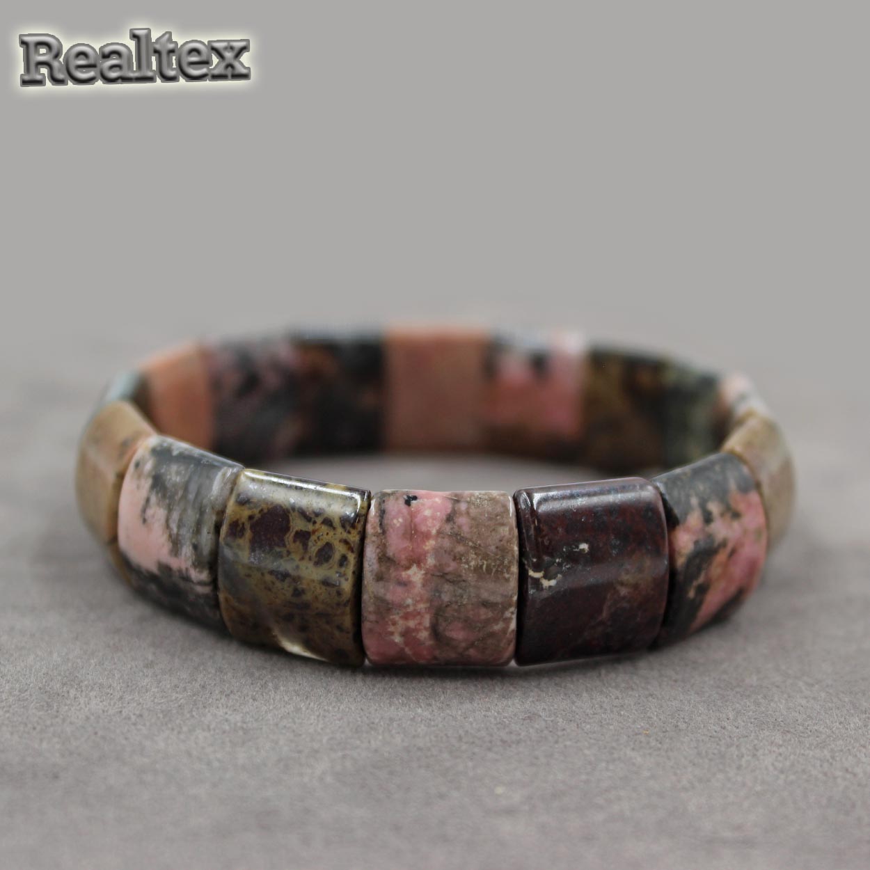 Браслет Realtex из натурального камня Квадрат полукруглый цв.коричневый mix