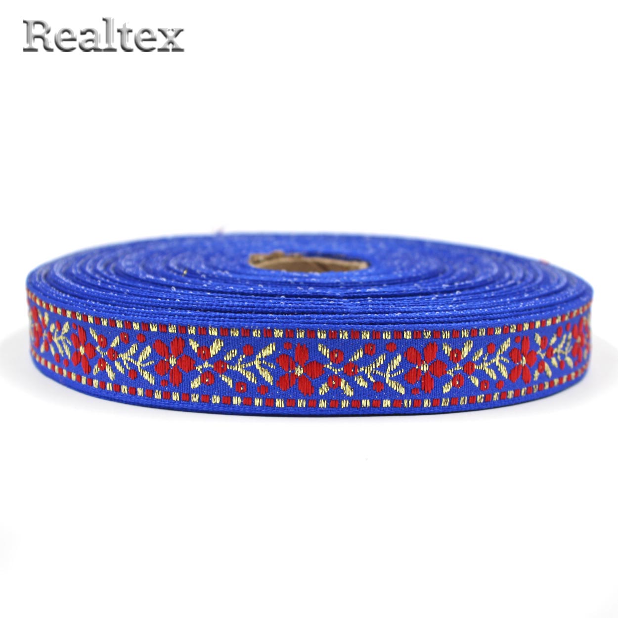 Тесьма жакардовая 18мм с1856г17 рис.9596"в" (25м) цв.электрик/золото