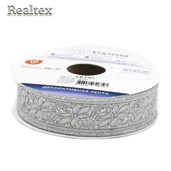 Тесьма жакардовая TRJ-02 22мм (10м) цв.серебро 