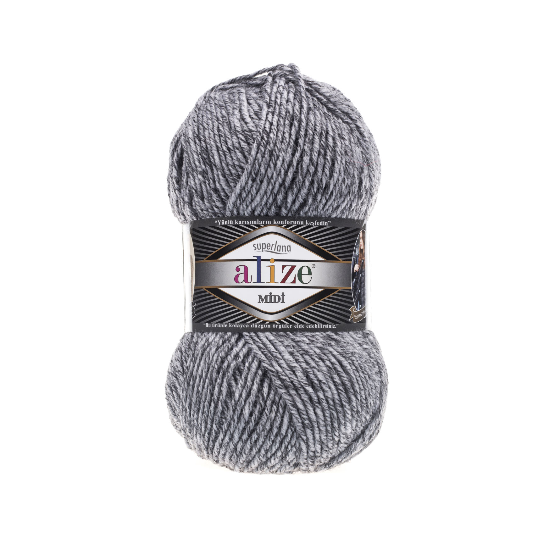 Пряжа Alize "Super Lana Midi" (0,5кг) цв.801 серый меланж 