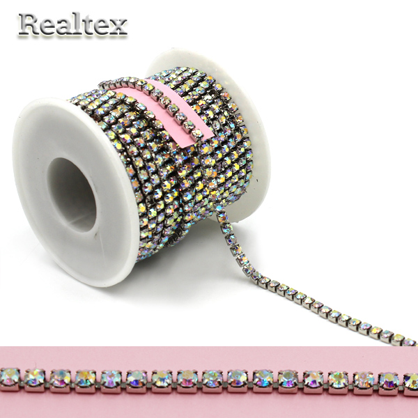 Тесьма-стразы Реалтекс SS-14 3,5мм (оригинал-стекло)  цв.crystal AB/никель
