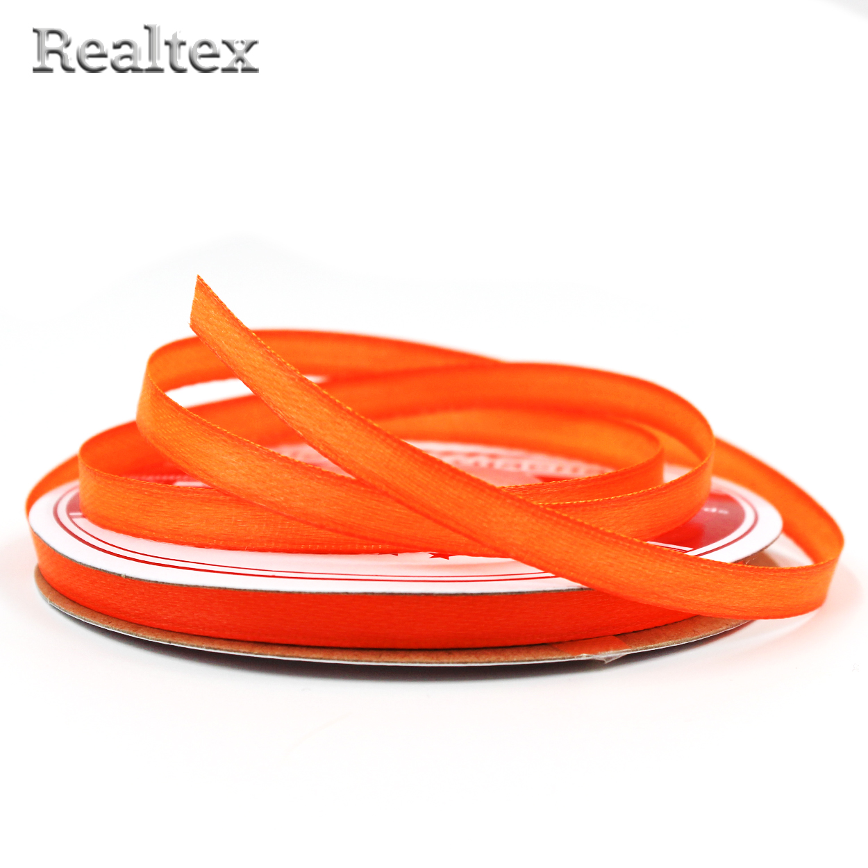Лента атласная 6мм Realtex (27,4м) цв.052 оранжевый неон