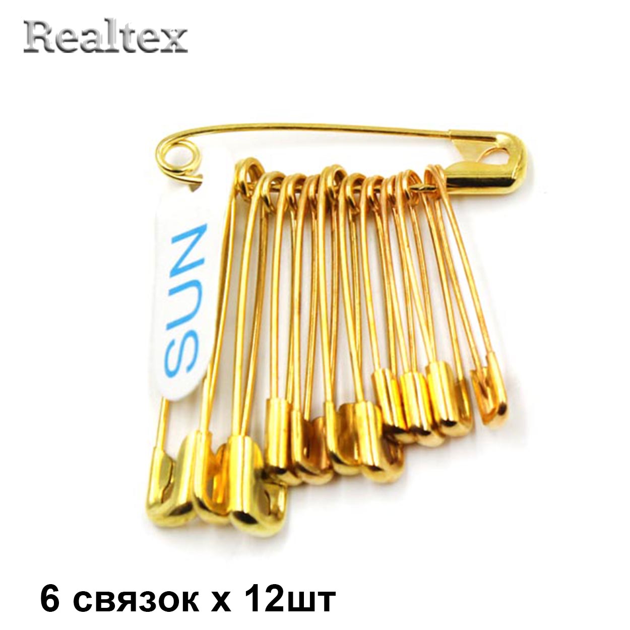 Булавки английские "Realtex" SUN MIX №0-1-2 (72шт) цв.золото 