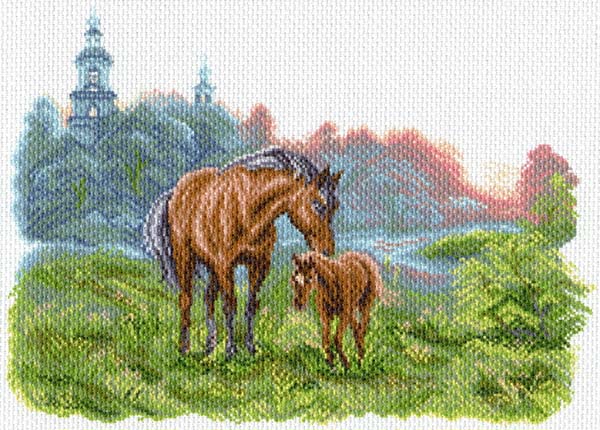 Рисунок на канве МП №1623 "На лугу, на зорьке" 37х49см