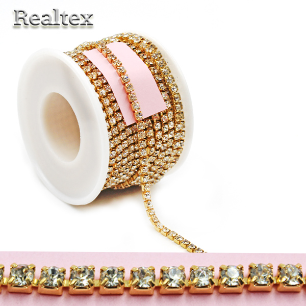 Тесьма-стразы Реалтекс SS-12 3,2мм (оригинал-стекло)  цв.crystal/золото