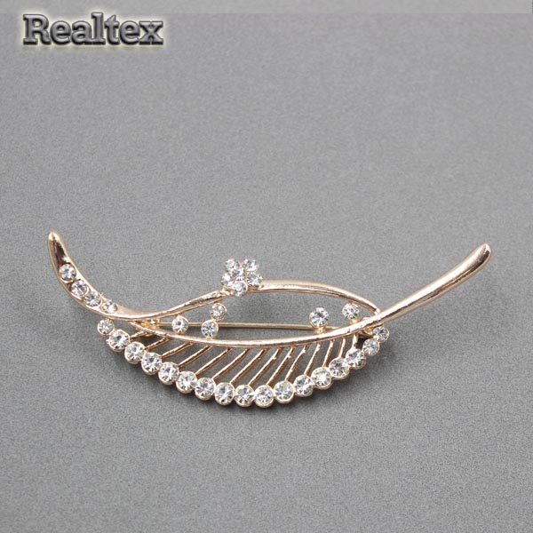 Брошь ювелирная Realtex R-099 "Лист" цв.золото