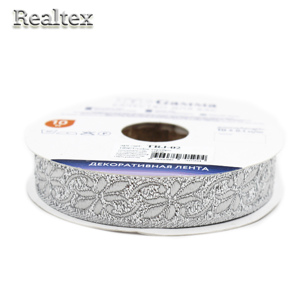 Тесьма жакардовая TRJ-02 16мм (10м) цв.серебро 