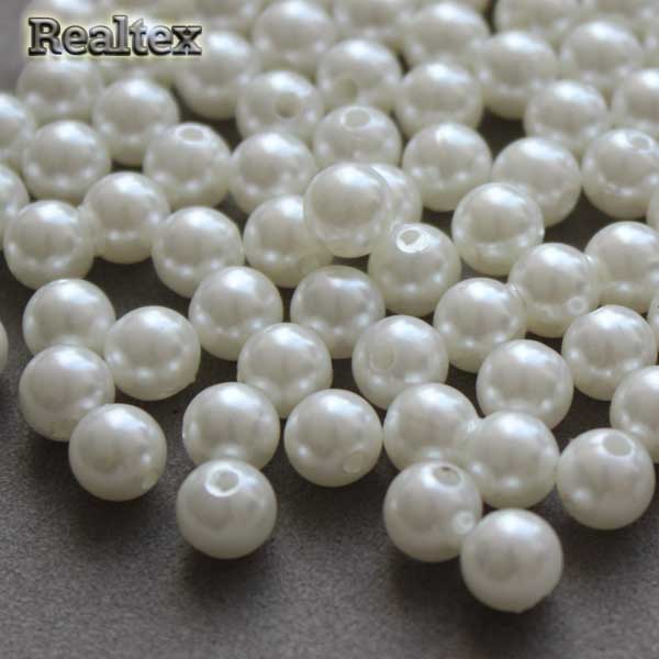 Бусины пластик Realtex 10мм под жемчуг (500гр) цв.01 молочный