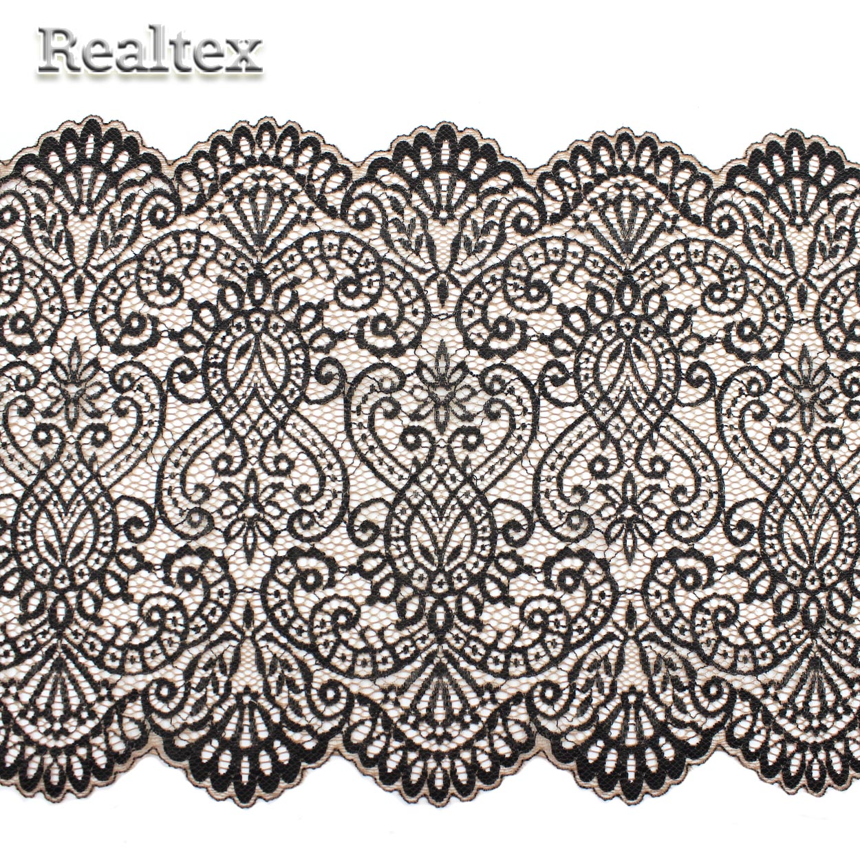 Кружево стрейч 240мм TBY 40992 цв.168 серебристый пион + чёрный