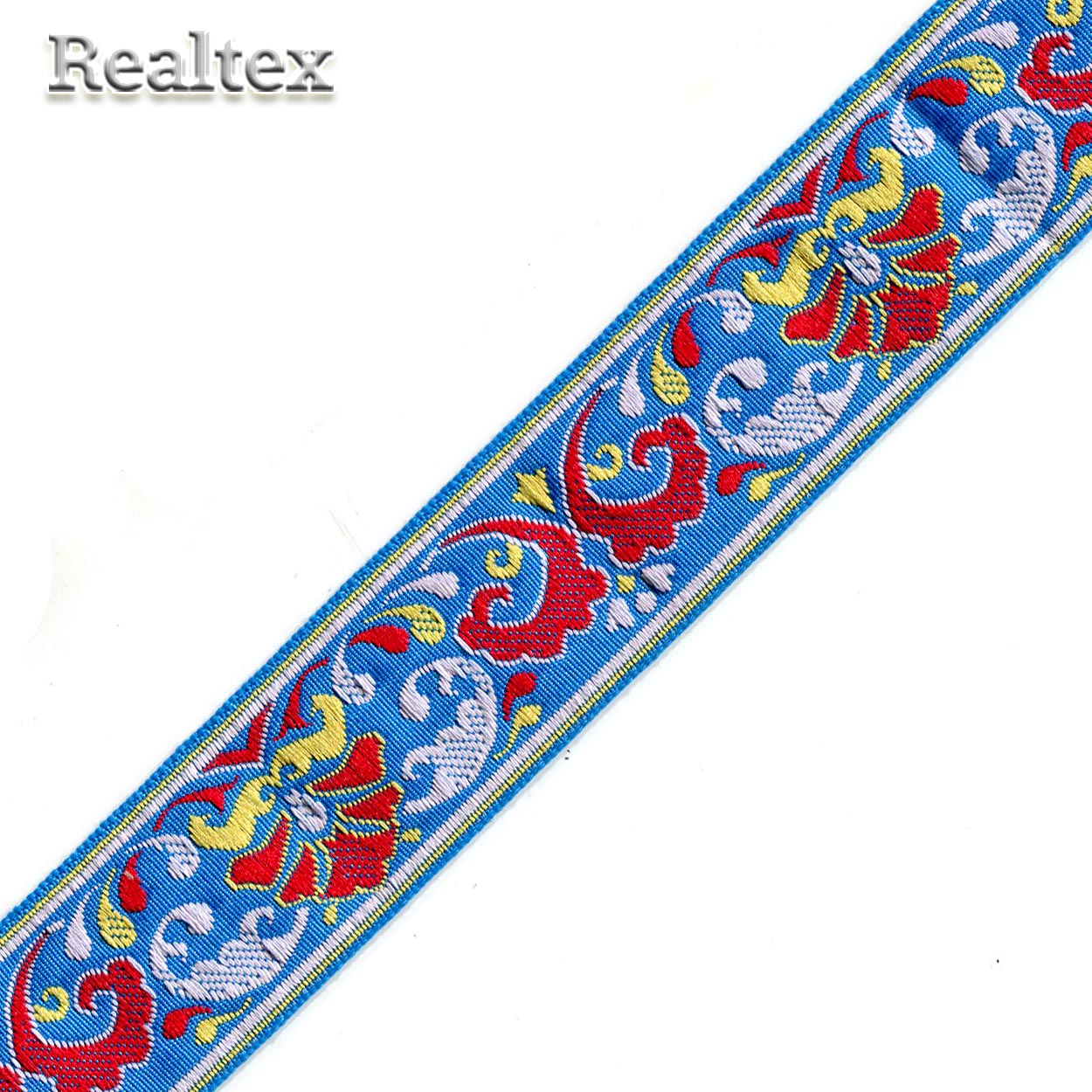 Тесьма жакардовая 32мм с1853г17 рис.9117 (10м) цв.голубой