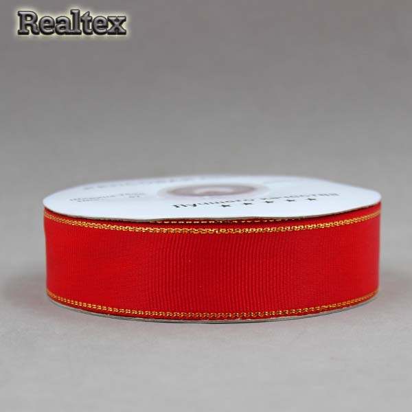 Лента репсовая с люрексом 25мм RS (22,8м) цв.057 красный/золото