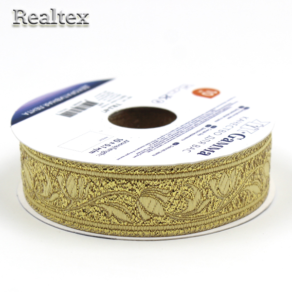 Тесьма жакардовая TRJ-07 22мм (10м) цв.золото 