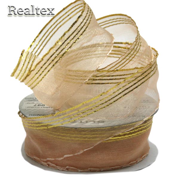 Лента капроновая 25мм ORT-25 "Blitz" цв.097 св.персиковый/золото