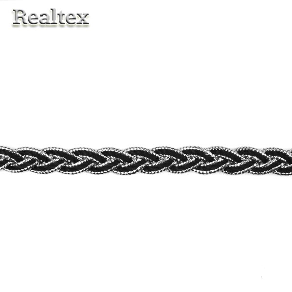 Тесьма металлизированная  10мм RS "Косичка" цв.серебро/черный 