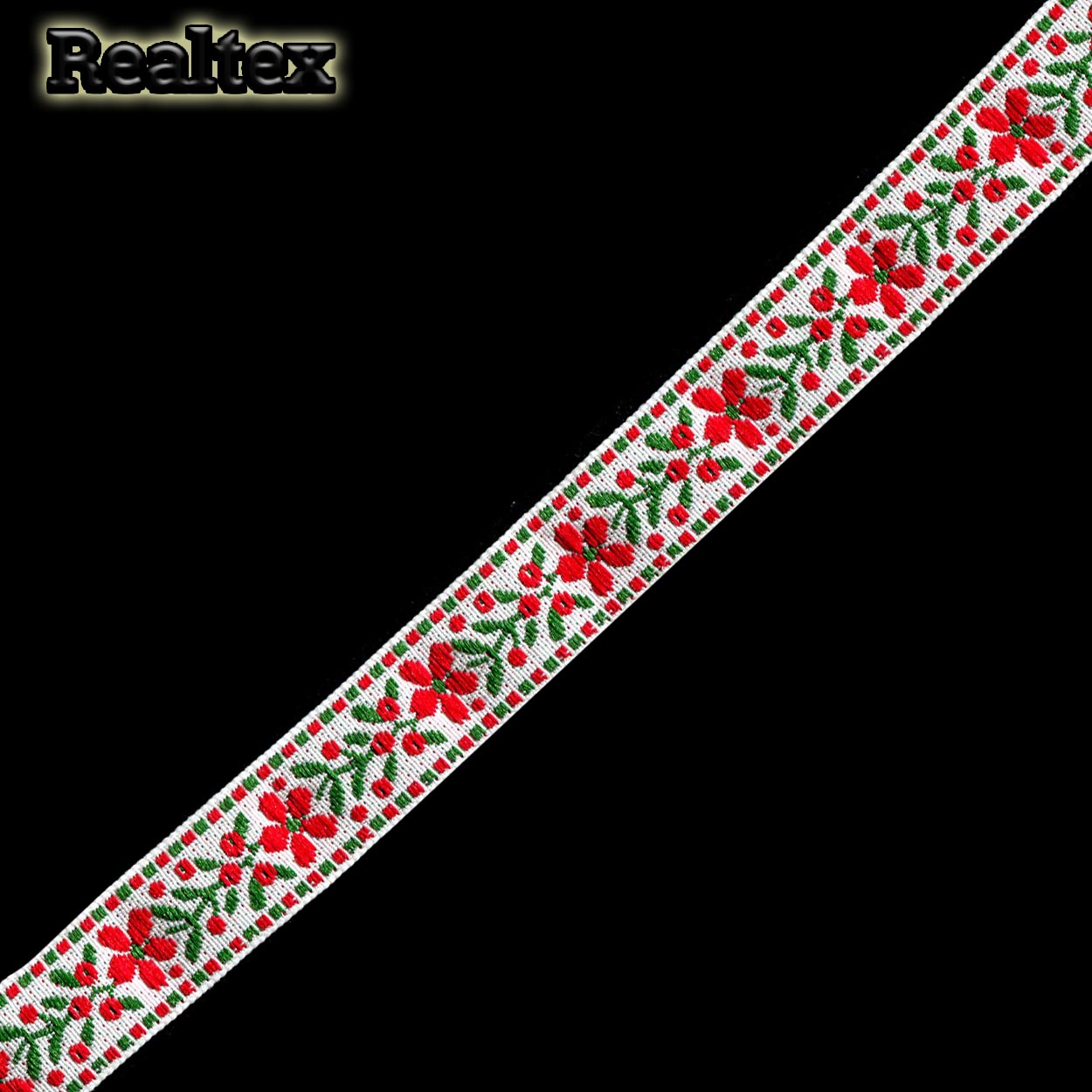 Тесьма жакардовая 18мм с1851г17 рис.9596 (50м) цв.белый/зеленый