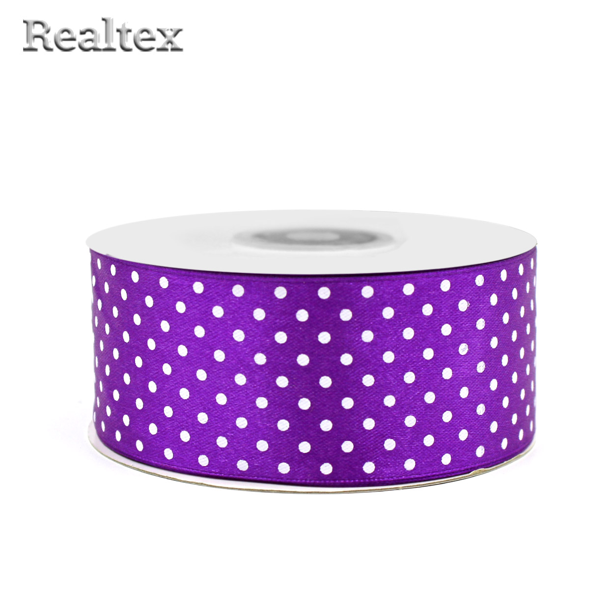 Лента атласная с рисунком  40мм  Realtex "Горох" цв.3099 фиолетовый
