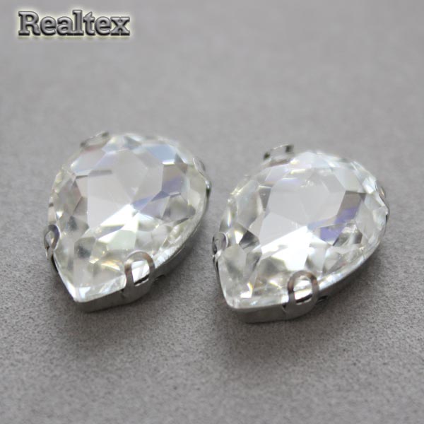 Стразы пришивные стекло в оправе Realtex "капля" 13*18мм цв.01 Crystal