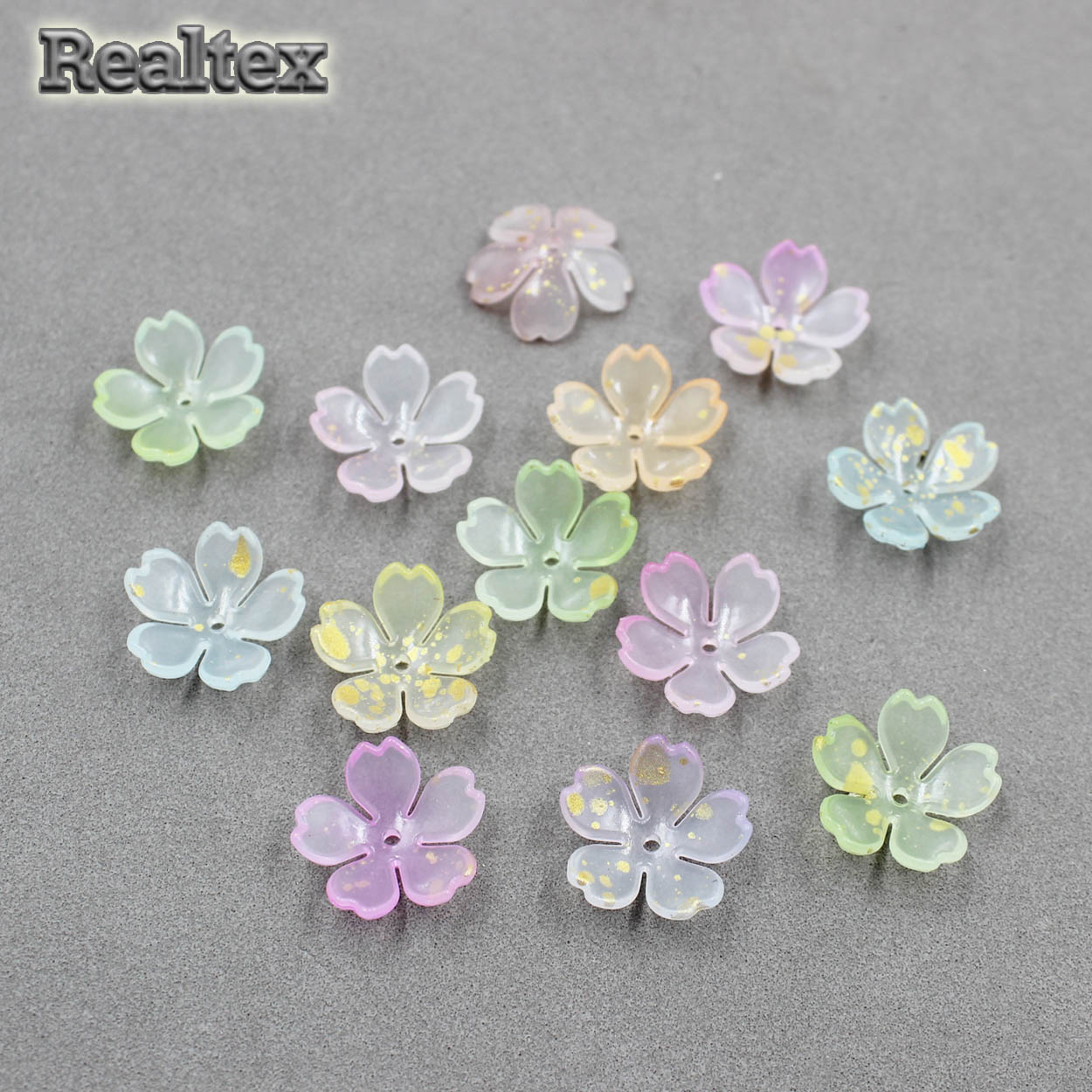 Бусины пластик Realtex Ромашка прозрачные (100гр) цв.mix