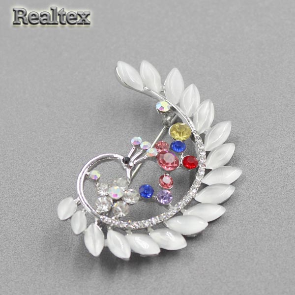 Брошь ювелирная Realtex R-081 "Павлинчик" цв.серебро 