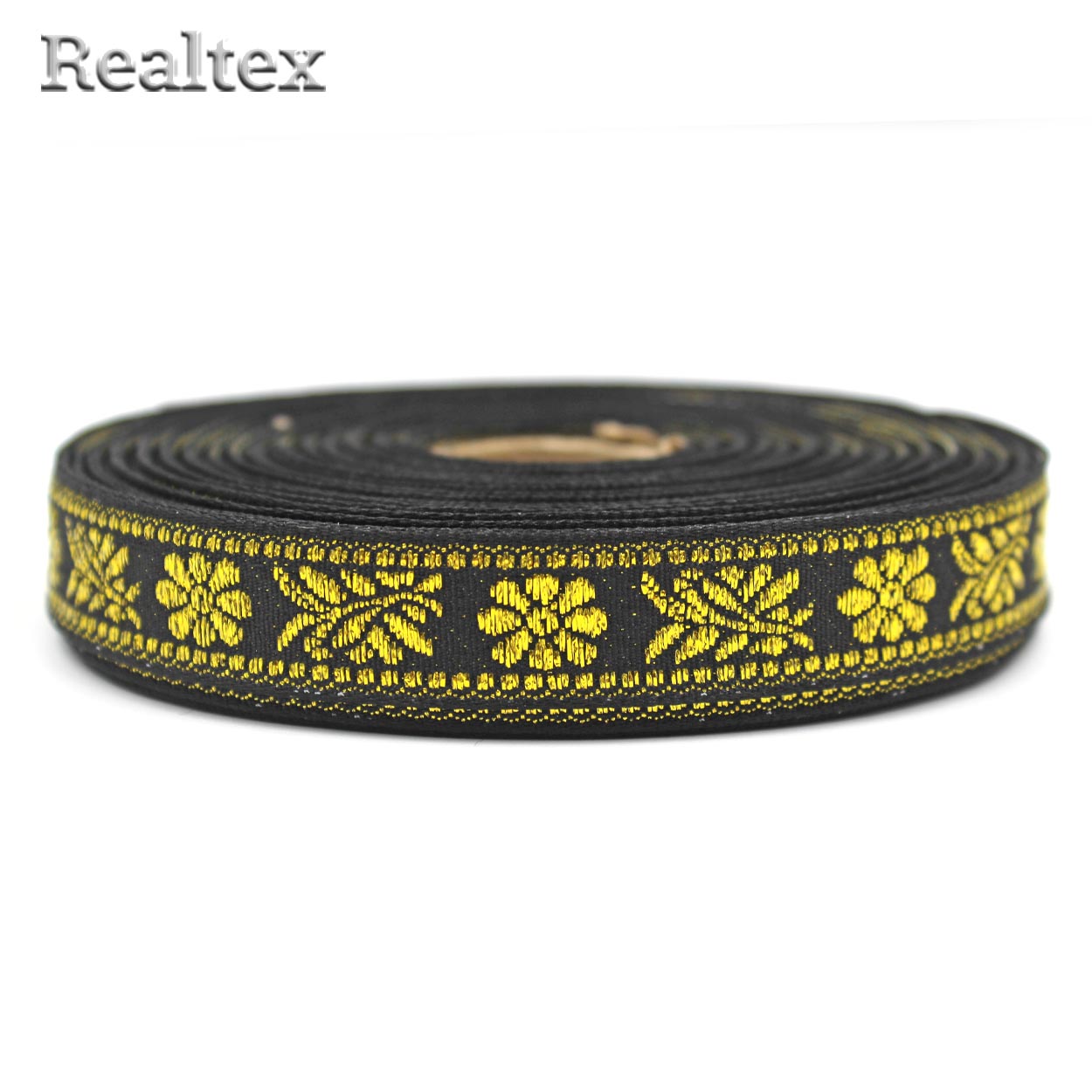 Тесьма жакардовая 18мм с1856г17 рис.9826"в" (25м) цв.черный/золото