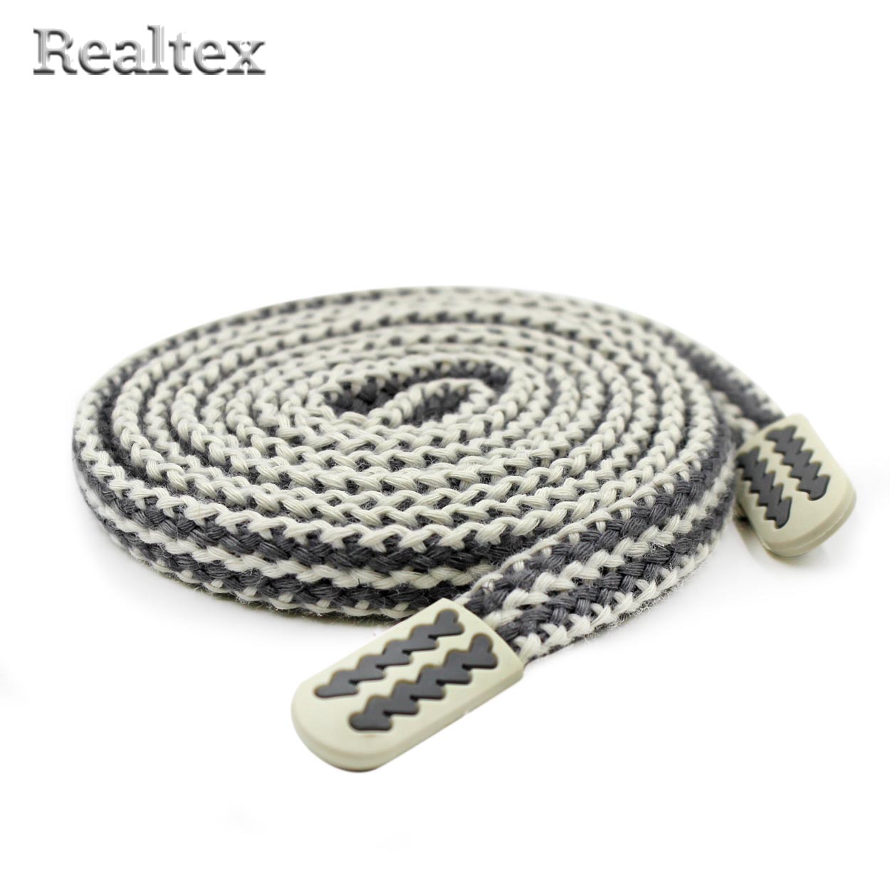 Шнур с наконечниками Realtex R- 4 плоский mix шир.12мм 140см (10шт) цв.серый/белый
