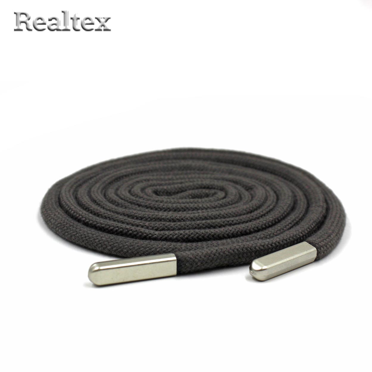 Шнур с наконечниками Realtex R- 8 круглый однотонный шир.6мм дл.140см (10шт) цв.темно-серый