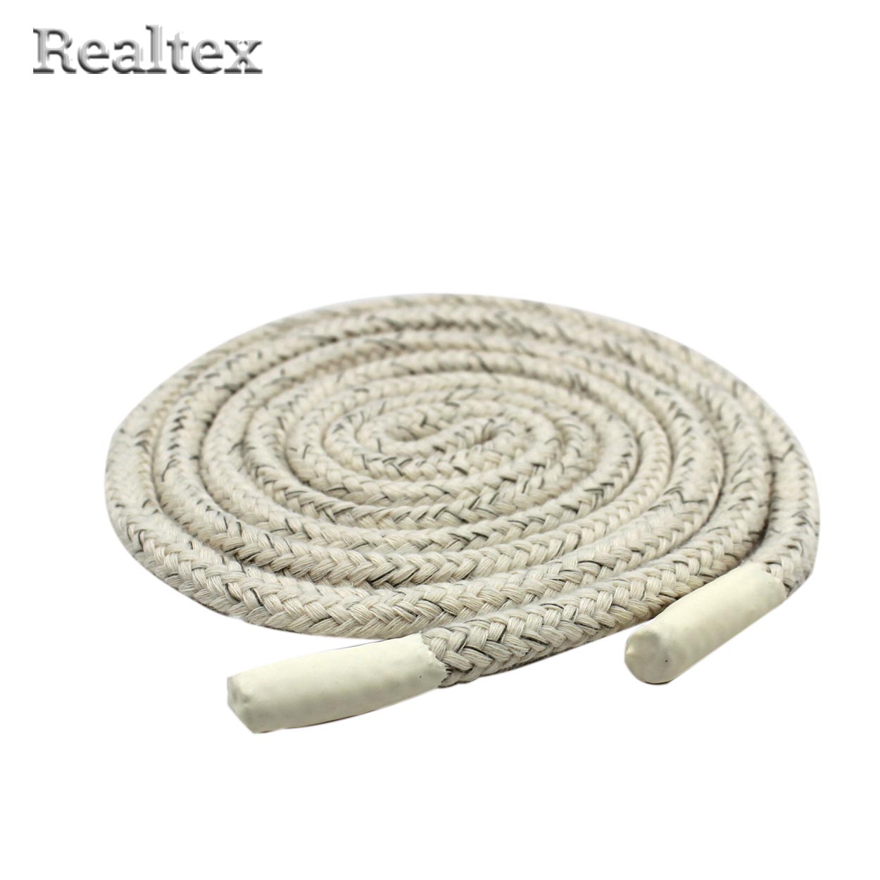 Шнур с наконечниками Realtex R- 7 круглый шир.8мм дл.140см (10шт) цв.суровый меланж/серый