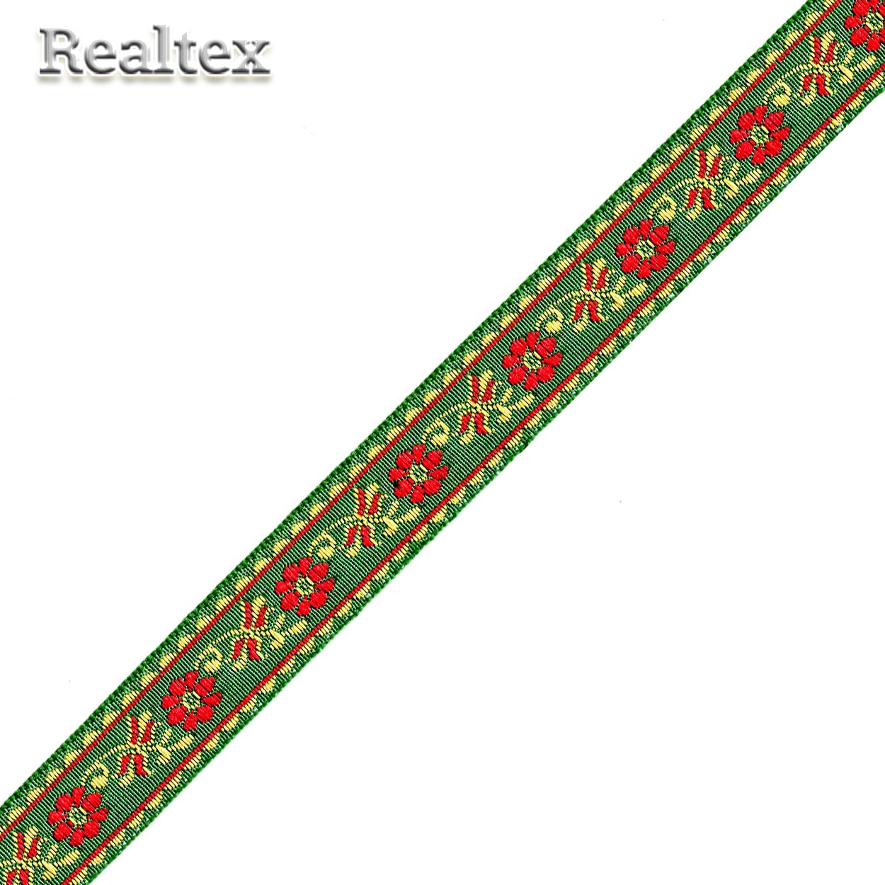 Тесьма жакардовая 18мм с1851г17 рис.8967 (50м) цв.зеленый/красный