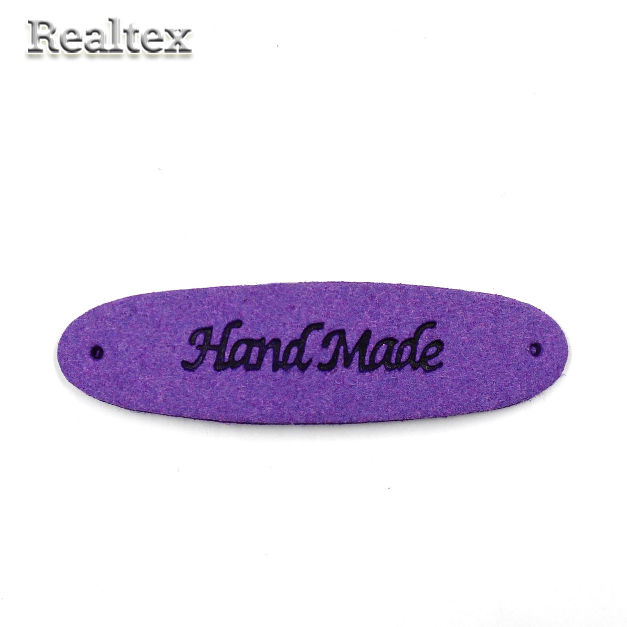 Бирка пришивная замша Realtex №04 "HandMade" цв.фиолетовый