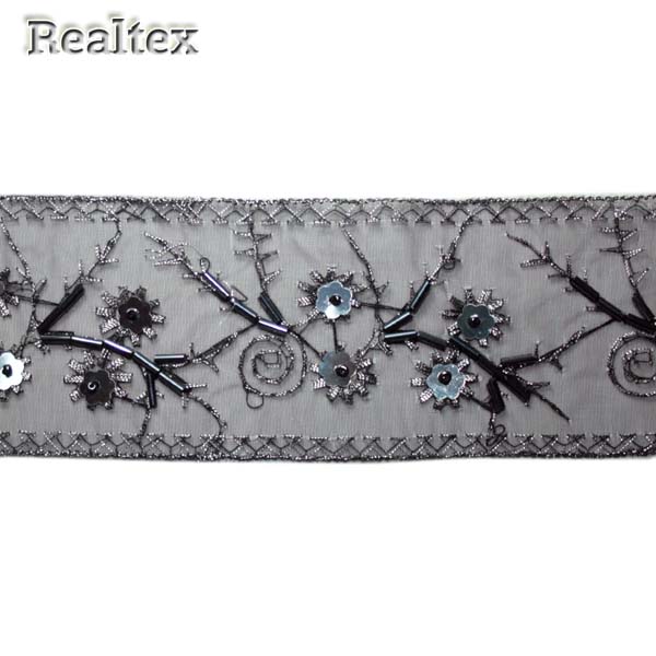 Тесьма с пайетками NF-001 55мм цв.черный/серебро