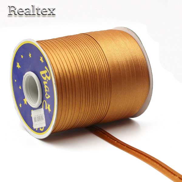 Косая бейка атласная 15мм (132м) цв.6026 золотисто-коричневый