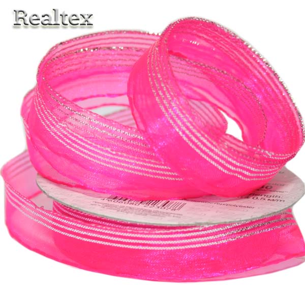 Лента капроновая 15мм ORT-15 "Blitz" цв.030 т.розовый/серебро