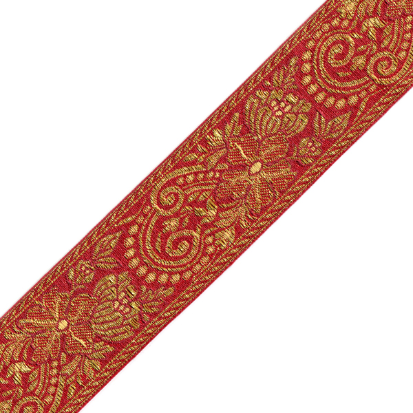 Тесьма жакардовая 50мм с3379г17 рис.9836 "в" (25м) цв.красный/золото 
