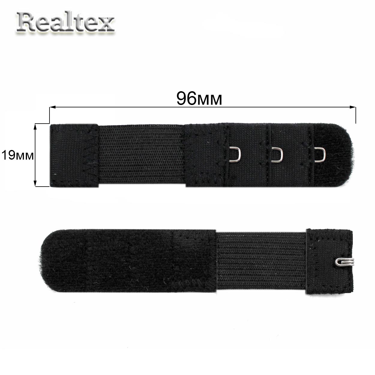 Удлинитель для бюстгалтера Realtex 19мм на 1 крючок (25шт) цв.черный