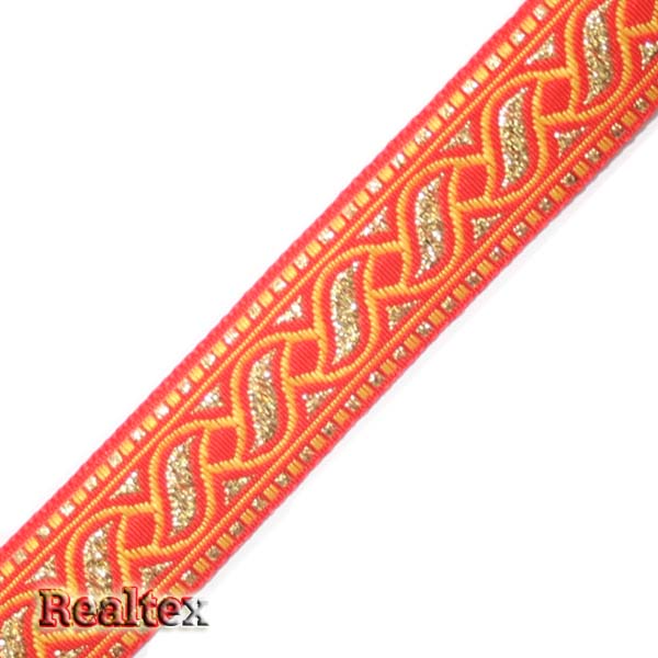 Тесьма жакардовая с1857г17 рис.9006"в" 24мм (25м) цв.красный/золото