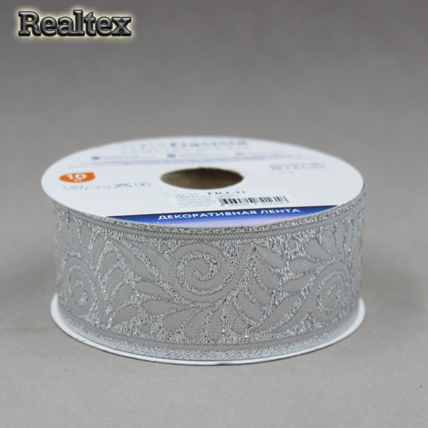 Тесьма жакардовая TRJ-41 35мм (10м) цв.серебро 