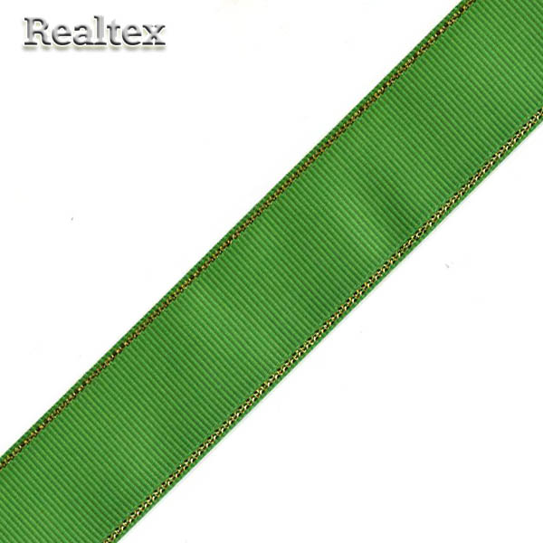 Лента репсовая 25мм RS (22.8м) цв.120 зелёный/золото