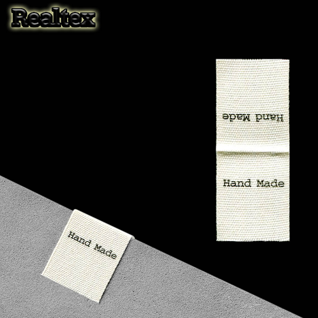 Бирка пришивная ткань Realtex №42 "HandMade" (25шт) цв.суровый