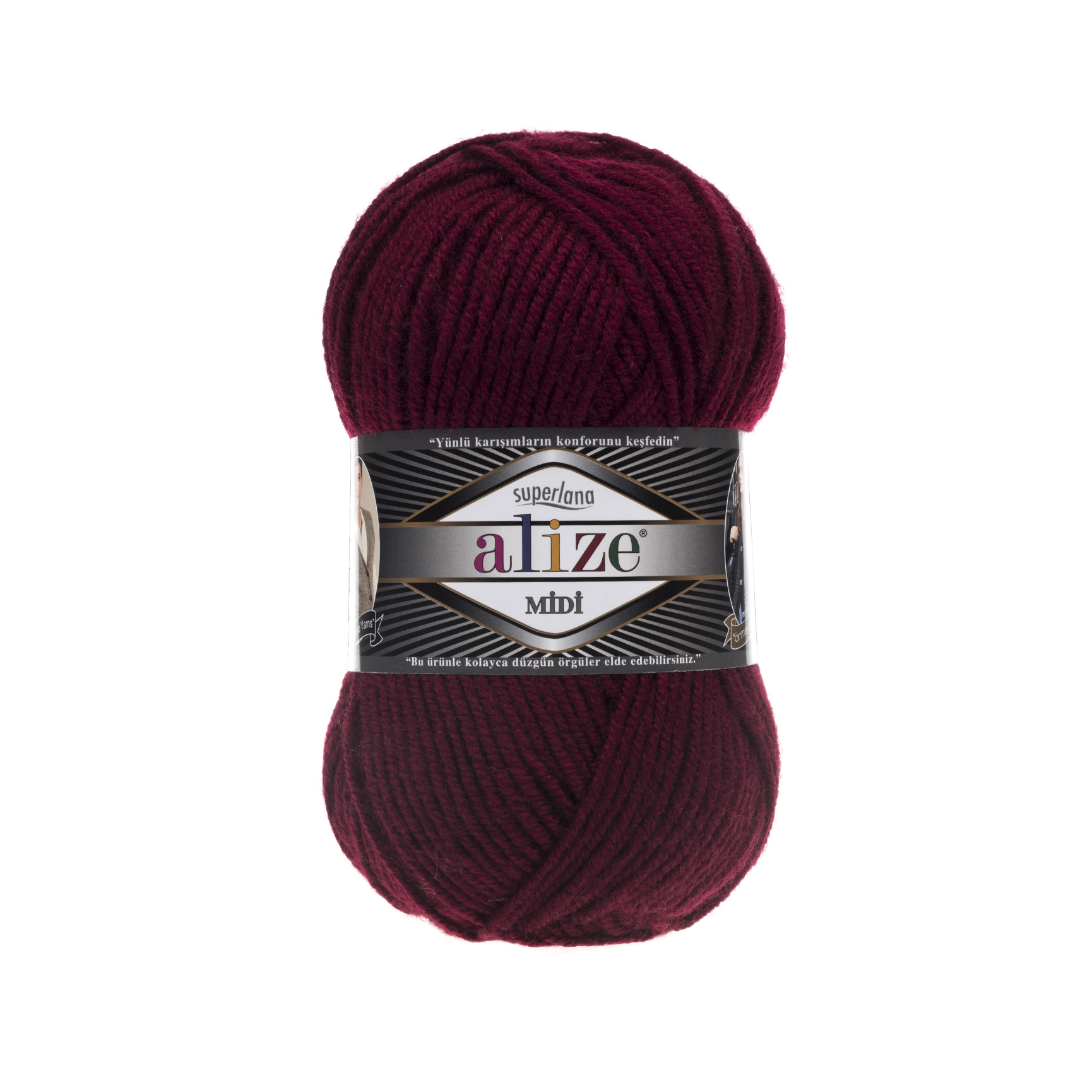 Пряжа Alize "Super Lana Midi" (100гр) цв.057 бордовый