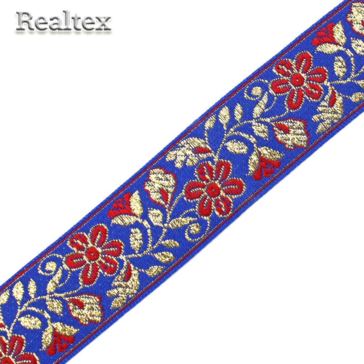 Тесьма жакардовая 32мм с3104г17 рис.9627 "в" (25м) цв.электрик/красный/золото