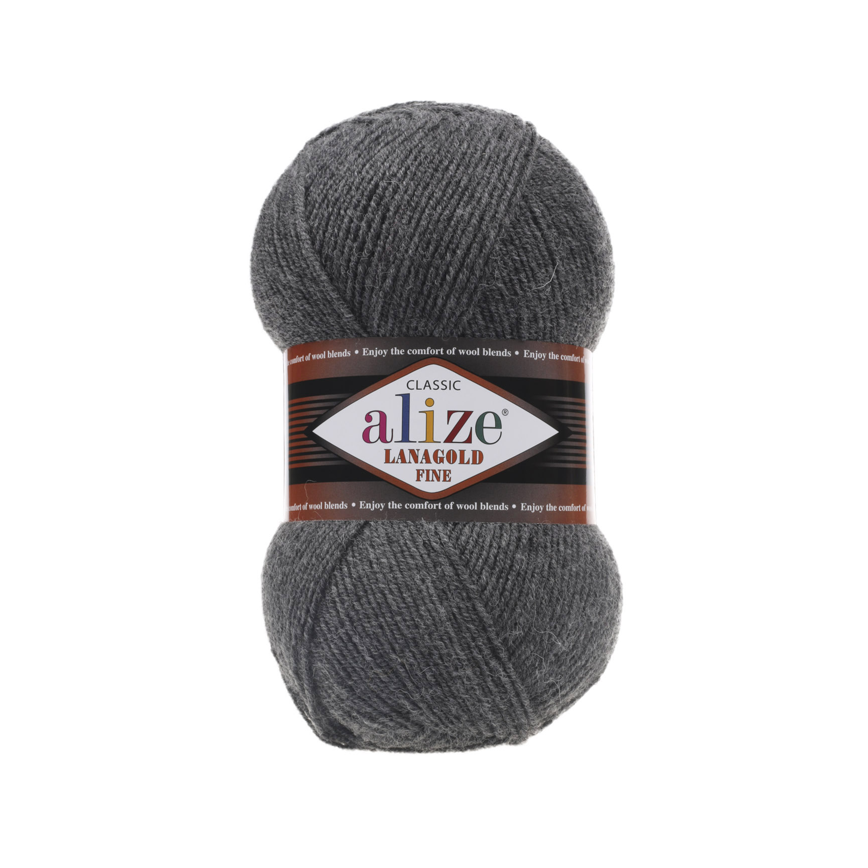 Пряжа Alize "Lana Gold Fine" (100гр) цв.182 средне-серый меланж