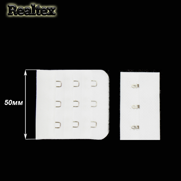 Застежка-крючки  Реалтекс 3х3 5см цв.белый